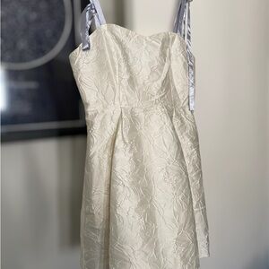 Ivory Floral Jacquard Strap Dress with Satin Ties